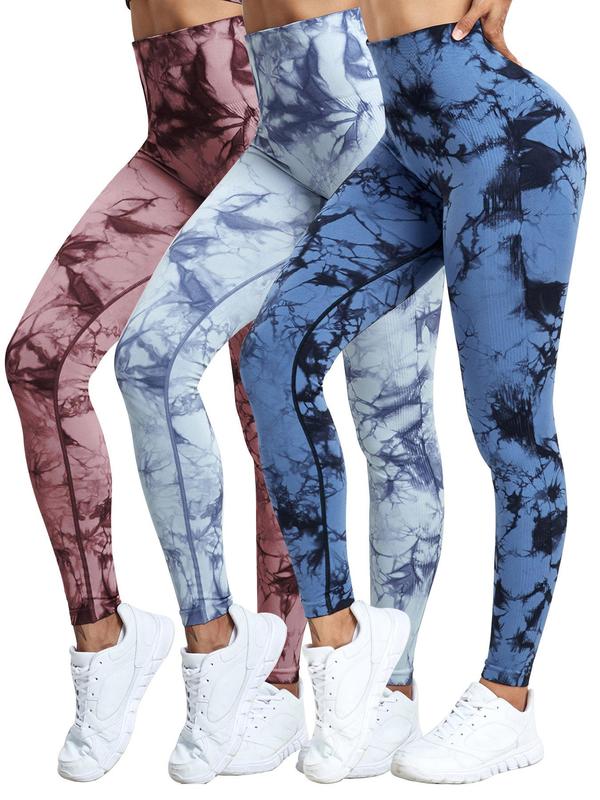 Women's Tie Dye Print High Waist Leggings, Casual Seamless High Stretch Leggings, Scrunch Leggings, Lady Bottoms, Leggings for Women