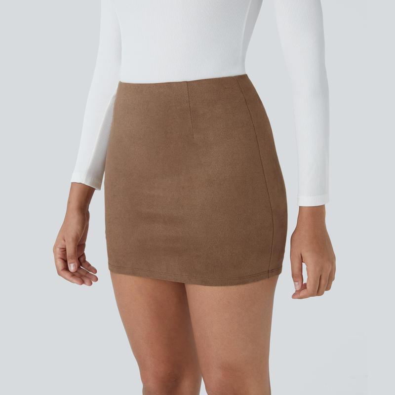 Halara High Waisted 2-in-1 Bodycon Suede Mini Casual Skirt