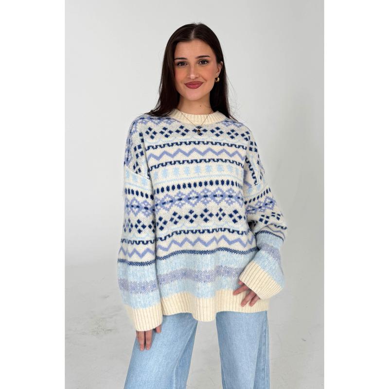 Cool Vibes Sweater in Cream Blue