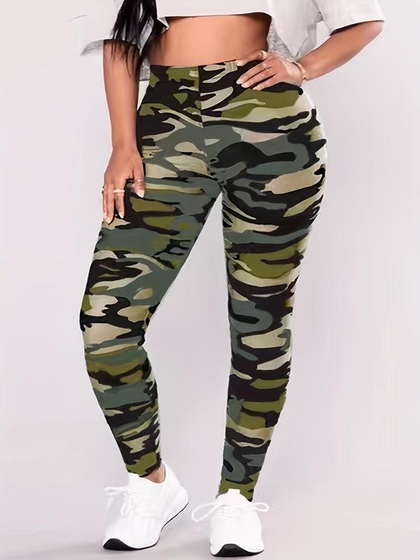  Camo Print Elastic Waist Leggings, Casual Comfy Skinny Pants for Daily Wear, Women's Bottoms for All Seasons