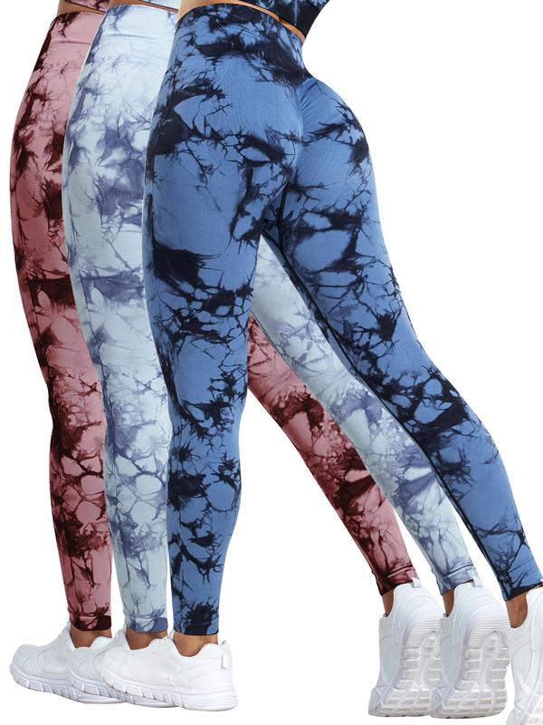 Women's Tie Dye Print High Waist Leggings, Casual Seamless High Stretch Leggings, Scrunch Leggings, Lady Bottoms, Leggings for Women