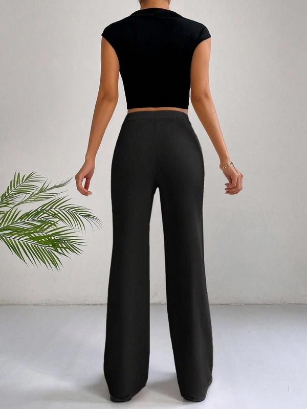 Women's Plain High Waist Straight Leg Pants, Casual Comfy Zipper Button Trousers for Daily Wear, Pants for Women, Casual Summer Bottoms, Ladies Bottoms, Summer Outfits 2024, Downtown Girl Clothes