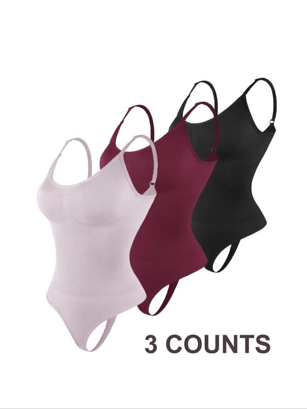 Women's Solid Shapewear Bodysuit, Casual Comfort Adjustable Spaghetti Strap Shapewear Bodysuit, Gym Fitness Shapewear, Women Summer Shapewear, Back to School Summer Wear 2024, Fajas Para Mujer, Fall Clothes Womenswear Tops Basic Minimalist