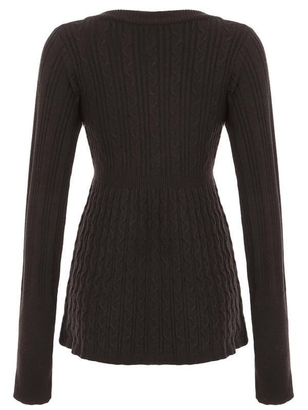 Women's Plain Deep V Neck Cable Knit Sweater, Casual Long Sleeve Jumper for Daily Wear, Ladies Knitwear for All Seasons