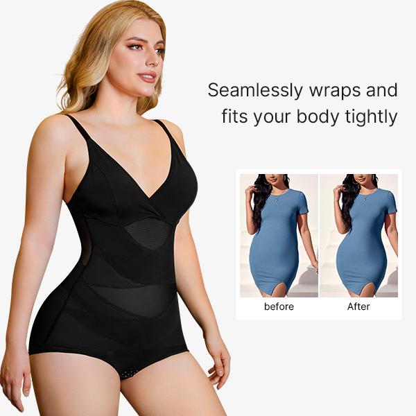 Nebility 2 Piece V Neck Mesh Breathable Bodysuit for Women