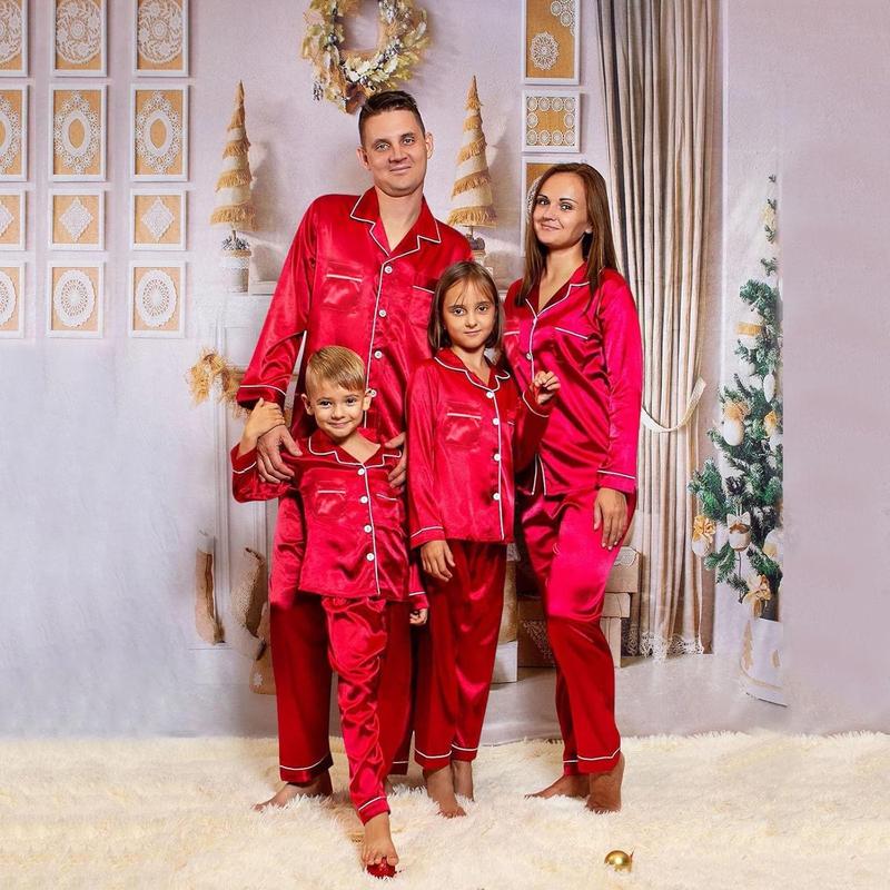 Silk Stain Family Pajamas Matching Sets 2024 Button Down Shirt and Pants Silky Xmas Pjs Jammies for Family Pictures