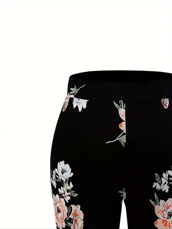 Plus Size Floral Print High Waist Flare Leg Pants, Lady Casual Vintage Comfy Bell Bottom Trousers for Daily Wear, Women's Comfort Bottoms for Summer, Summer Pants, Womenswear