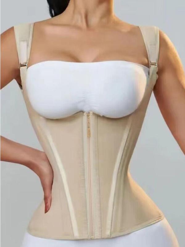 Women's Solid Color Adjustable Hook & Eye Closure Zipper Shapewear Top, Tummy Control Shaper Corset, Ladies Shapewear for All Seasons, Matt Waist Trainers