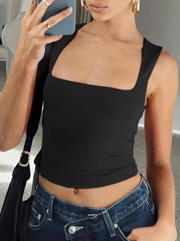 Women's Plain Square Neck Tank Top, Casual Sleeveless Crop Top, Summer Clothes Women, Lady's Clothing for Daily Wear