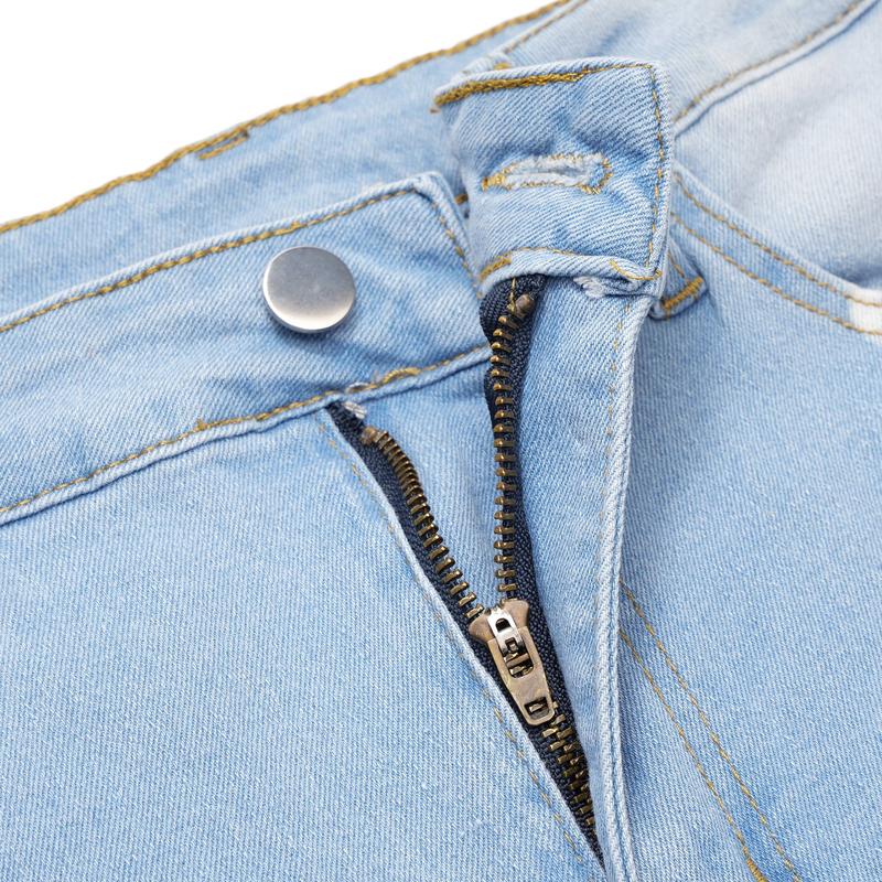 Plain Light Washed Blue Casual Style Zipper Button Closure Denim Pants, Women's Denim Jeans & Clothing trendy jean fashion casual