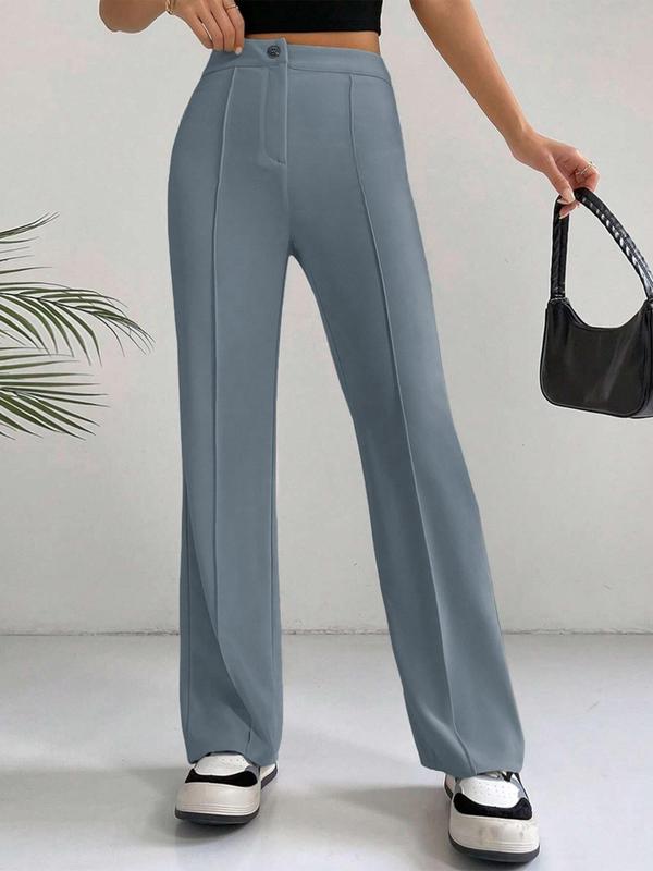 Women's Plain High Waist Straight Leg Pants, Casual Comfy Zipper Button Trousers for Daily Wear, Pants for Women, Casual Summer Bottoms, Ladies Bottoms, Summer Outfits 2024, Downtown Girl Clothes