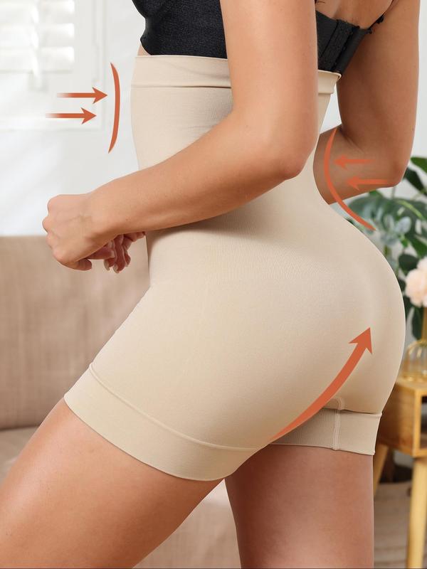 Women's Minimalist Solid High Waist Shapewear Shorts, Compression Tummy Control Shapewear Clothing, Comfort Belly Control Thigh Slimmer for Lady, Women's Basic Shapewear Bottoms, Casual Womenswear