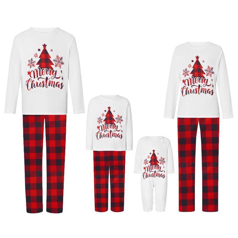 New Christmas Pajamas For Family Tree Letter Plaid Print Holiday Pajamas Sleepwear