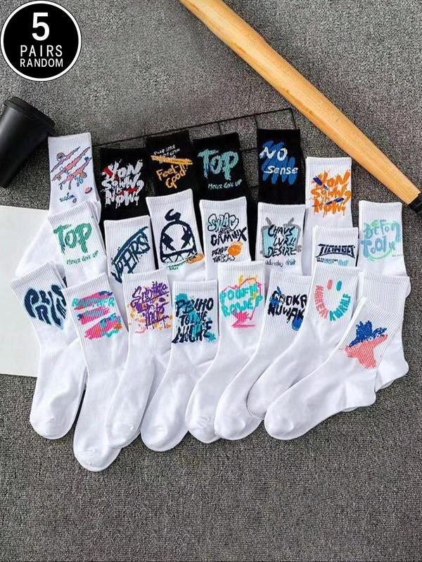 Women's Random Letter Graffiti Print Crew Socks, 10 Pairs Casual Moisture Wicking Socks, Soft Comfy Breathable Socks for All Seasons Daily Wear