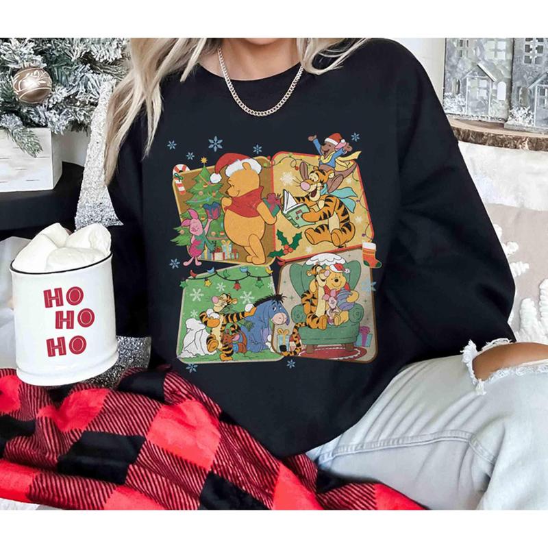 Retro Winnie Pooh and Friends Christmas Sweatshirt, Winnie Pooh Christmas Shirt, Family Trip Tees, Christmas Gift BA3X2