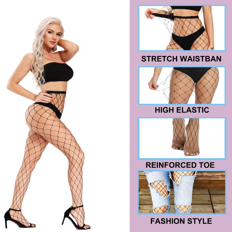 2Pcs High Waist Tights Fishnet Stockings Thigh High Pantyhose For Womenswear