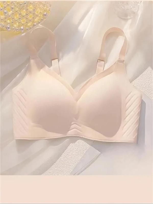 Women's Solid Wireless Bra, Adjustable Strap Seamless Push Up Bra, Soft Comfortable Breathable Lingerie for All Seasons