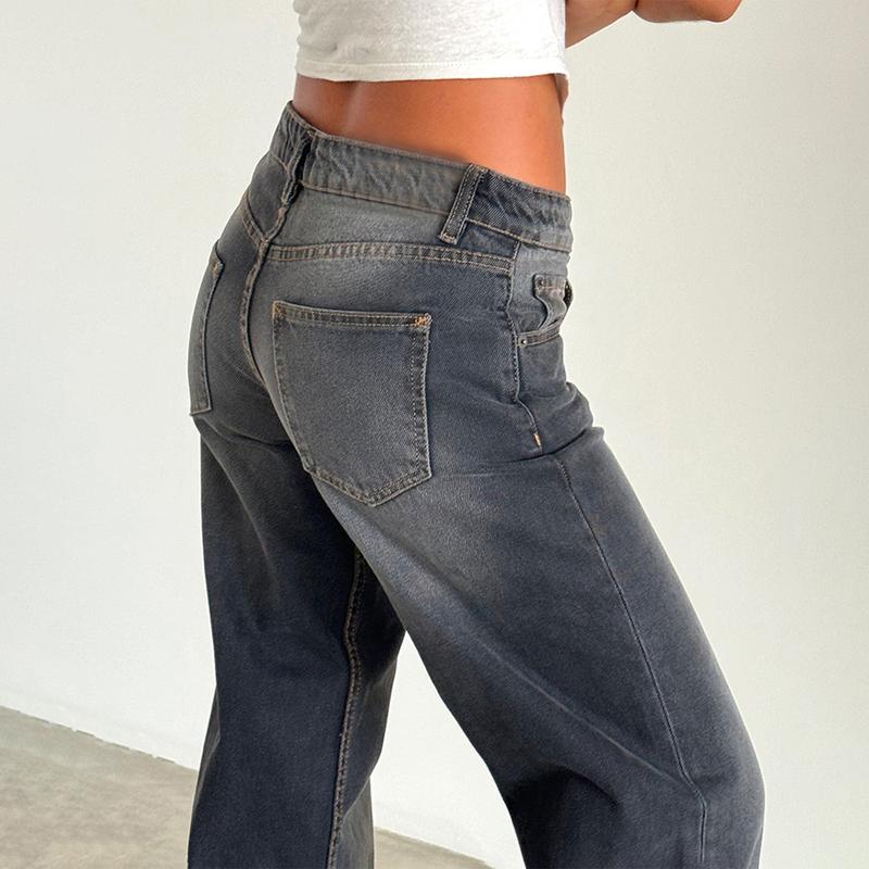 Women Y2k Low Rise Baggy Jeans Loose Fit Boyfriend Straight Wide Leg Jeans Trendy Stretch Long Denim Pants