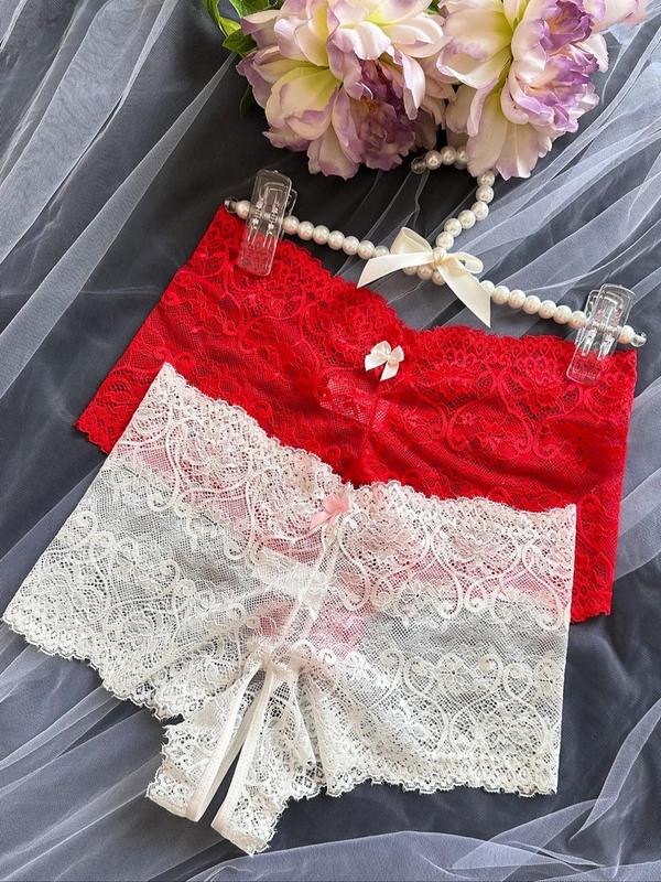 Women's Bow Decor Lace Sexy Knicker with Open Crotch Design, Comfy Breathable Sheer Panty for Daily Wear, Ladies Underwear for All Seasons