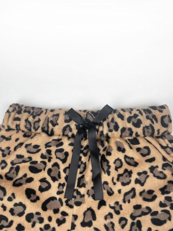 Women's Leopard Print Bow Front Wide Leg Pants, Casual Comfy Trousers for Daily Wear, Ladies Bottoms for Fall & Winter