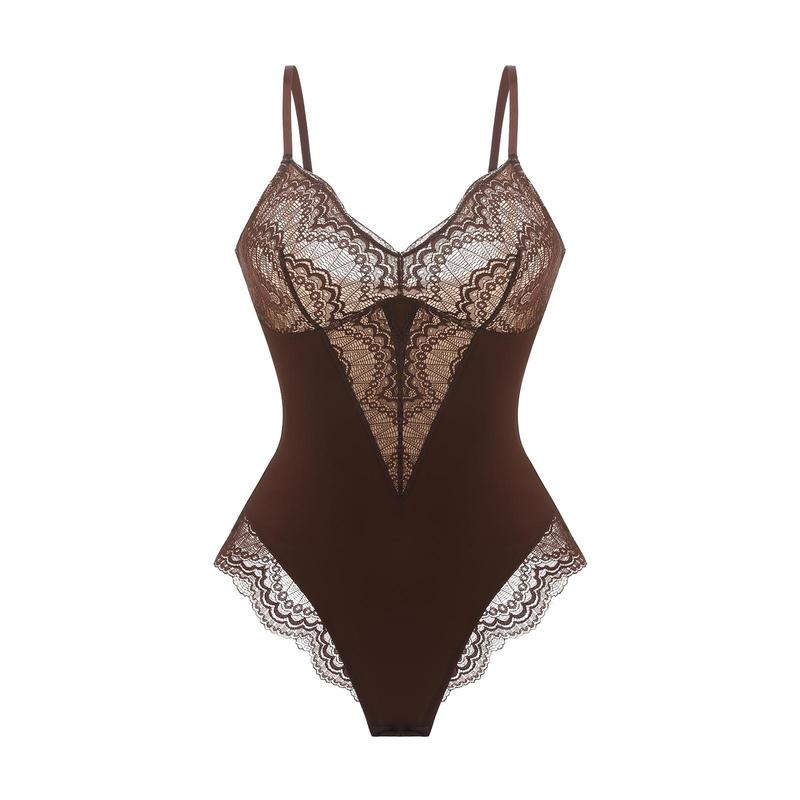 FeelinGirl Valentine's Day Sexy Low-back Ultra-versatile Lace Bodysuit tts Short Womenswear Comfort Tops Nylon