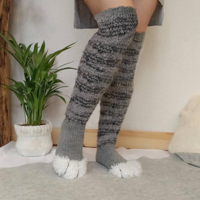 Women Winter Knee High Socks, Striped Patchwork Fleece Warm Boot Socks, Leg Warmer High Socks for Girls, Black Pink White