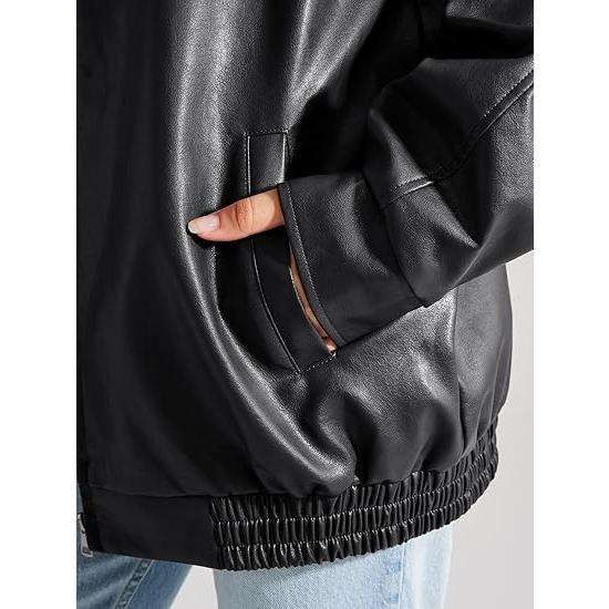 Womens Leather Jackets Oversized Faux Motorcycle Plus Size Moto Biker Coat Fall Outfits Fashion Clothes 2024 Casual Basic