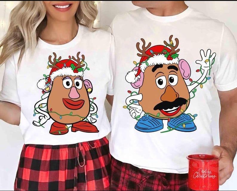 Toy Story Matching Couples Christmas Unisex Shirts, Mr and Ms Potato Pajamas Sweaters, Funny Ugly Sweater, Tops Womenswear Round Neck Shortsleeve