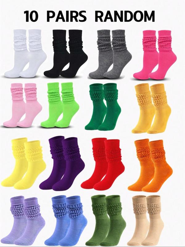 Women's Random Color Crew Socks, Baggy Socks, Fashionable Cozy Warm Thickened Shirred Socks for Fall & Winter, Women's Socks for Daily Wear