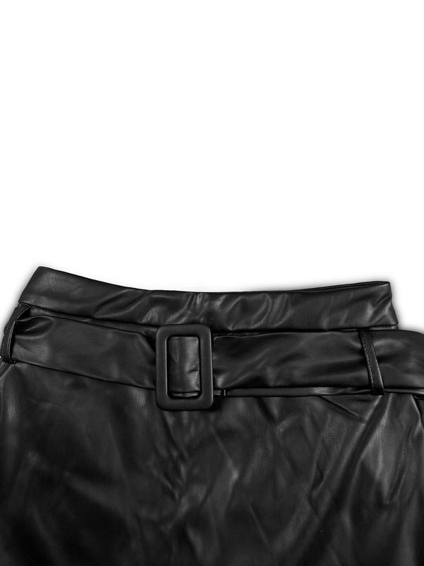 Women's Solid Color PU Leather Skirt, Elegant Fashion Casual Mini Skirt for Daily Outdoor Wear, Ladies Bottoms for All Seasons