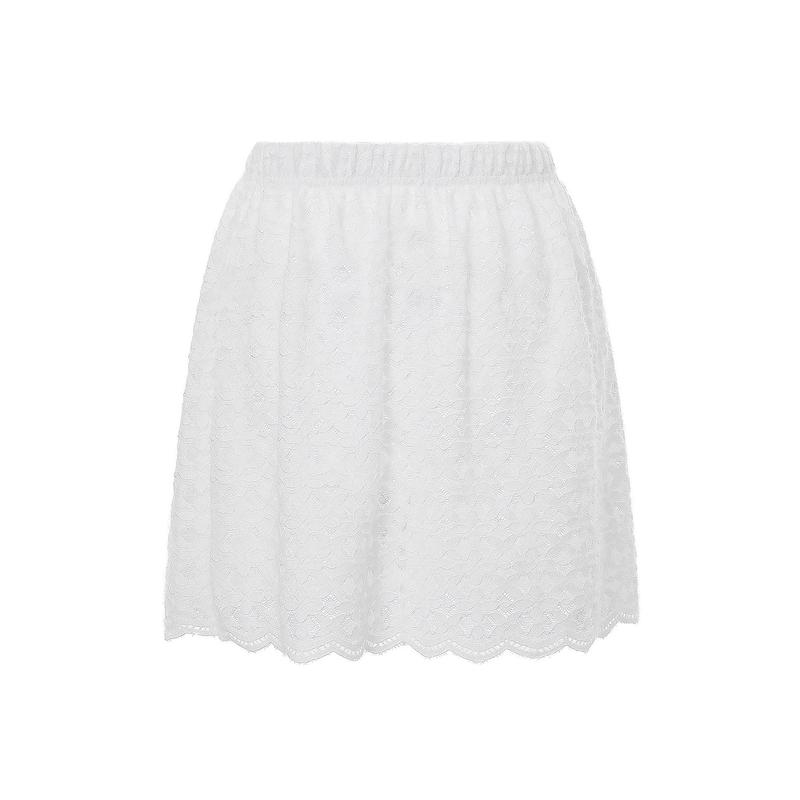 Women Basic Lace Skirt, Lace Stitching Cutout Elastic Waist Short Skirt for Ladies, S M L XL, Black White