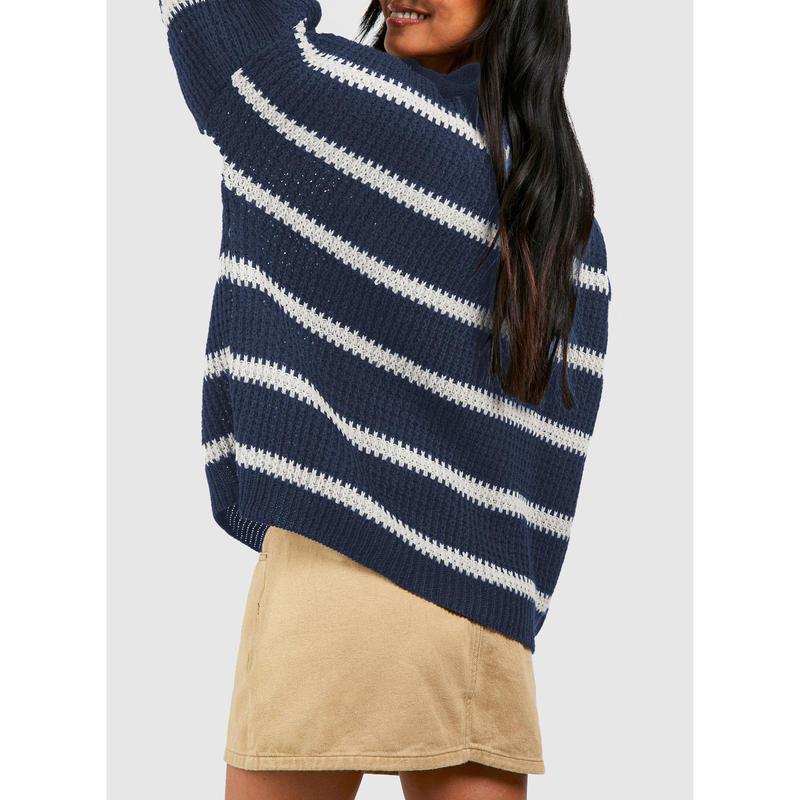 Dokotoo CHUNKY OVERSIZED STRIPE V NECK JUMPER women's pullover sweater