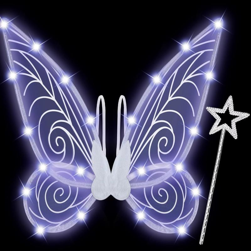 Light Up Fairy Wings for Women Girls Adult, LED Butterfly Wings Wand Halloween Costume  Dress Up