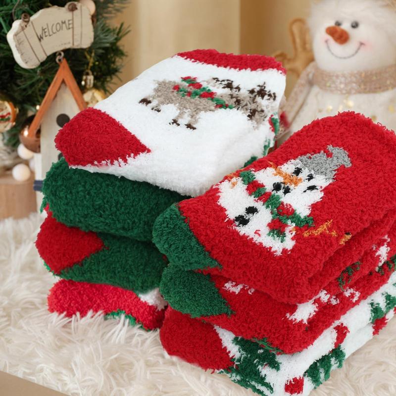 6 Pairs Christmas Socks Women - Fuzzy Christmas Socks, Colorful Warm Fluffy Slipper Socks for Women