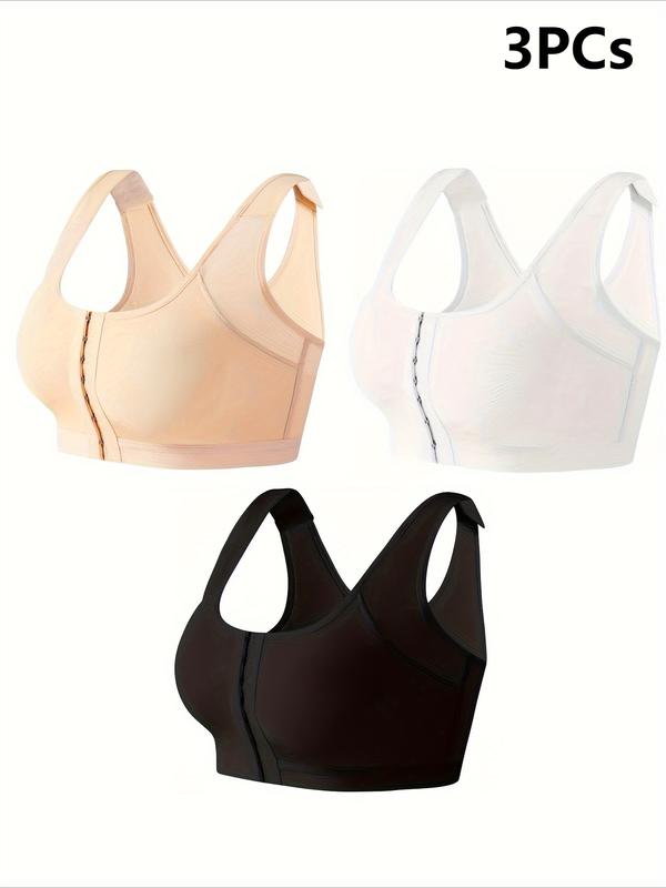 3Pcs Comfy Chic Wireless Bras - Breathable, Push-Up, Front Buckle, Soft Lace, Adjustable Straps, Everyday Essential Lingerie & Underwear for Women