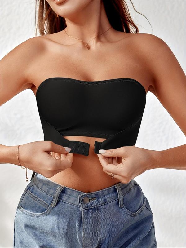 Women's Solid Color Front Buckle Wireless Strapless Bra, Invisible Non-slip Tube Top, Comfortable Padless Bra for Daily Wear