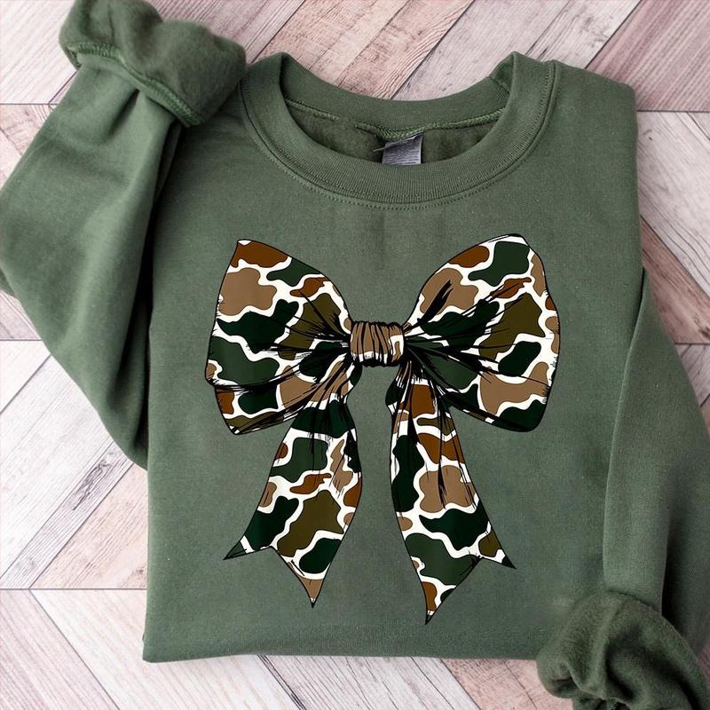 Camo Coquette Bow Sweater, Dove Season Shirt, Girls Camo Bow Shirt, Hunting Coquette Bow Sweatshirt, Camo Dude, Cotton Round Neck Tee, Unisex Shirt for Men and Women, Menswear, Womenswear Printed Tops Lady new trend