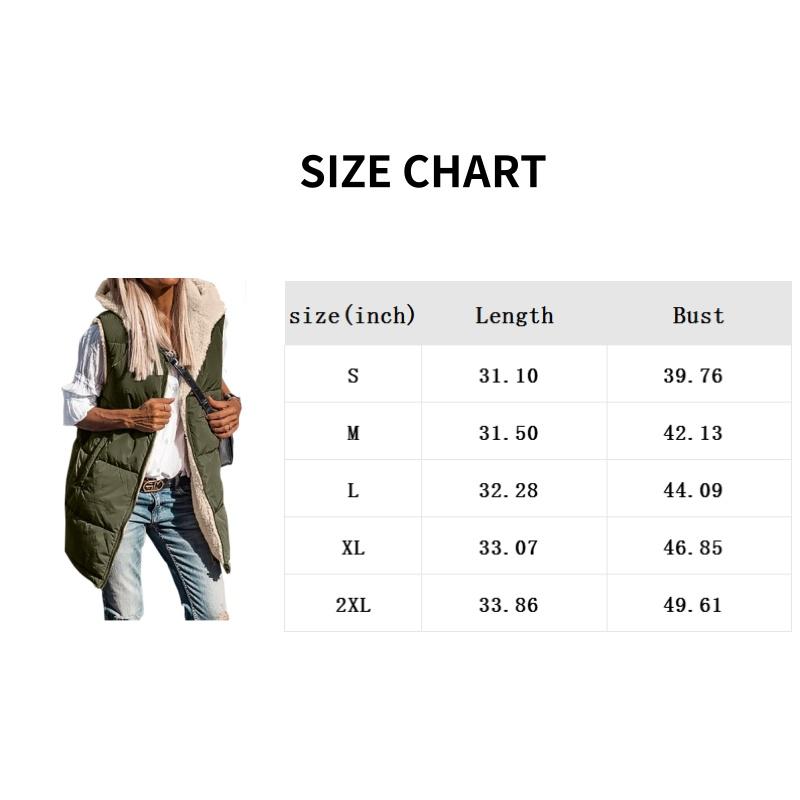 Women's 2024 Fall Reversible Vest Sleeveless Wool Jacket Zipper Hoodie Pocket Long Warm Winter Coat long  puffy vest  for women