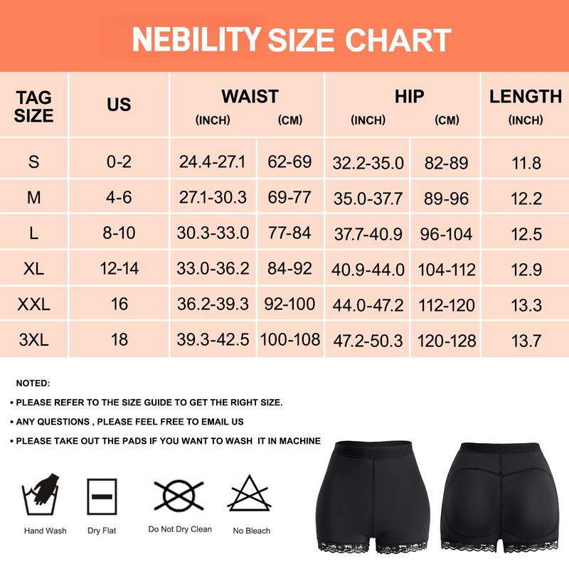 Nebility Women's Butt Lifter Padded Lace Panties Seamless Hip Boyshort Underwear