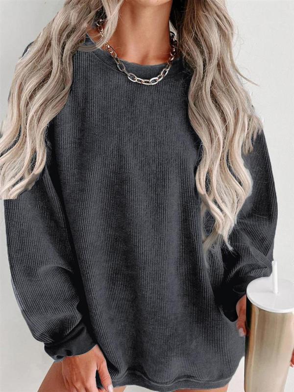 Women's Plain Drop Shoulder Pullover Sweatshirt, 2024 New Style Casual Long Sleeve Round Neck Sweatshirt for Fall & Winter, Women's Clothing for Daily Wear