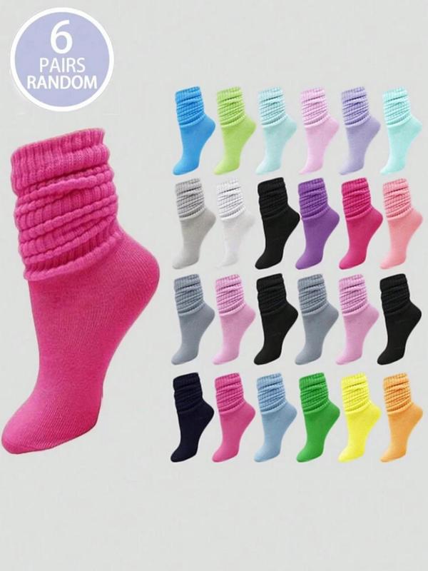 Women's Random Color Crew Socks, Baggy Socks, Fashionable Cozy Warm Thickened Shirred Socks for Fall & Winter, Women's Socks for Daily Wear