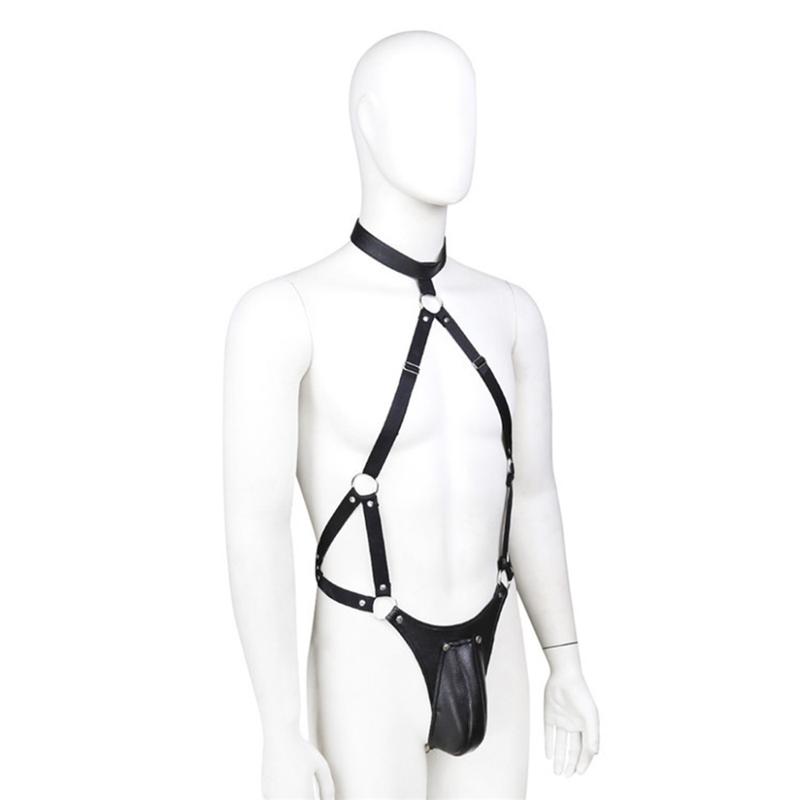 Leather Harness Belt Mankini Cosplay Bodysuit Scrotal Support Underwear Lingerie Womenswear