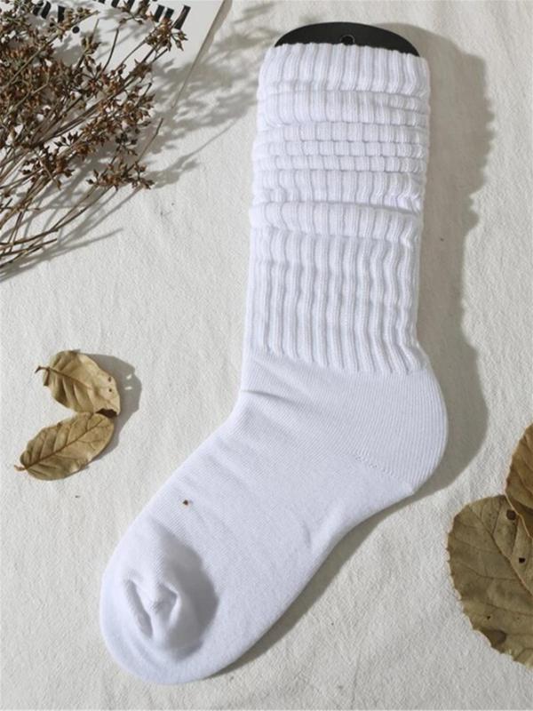 Women's Solid Crew Socks, Baggy Socks, Basic Simple Comfort Mid Calf Socks For Daily Wear, Women's Socks For All Seasons