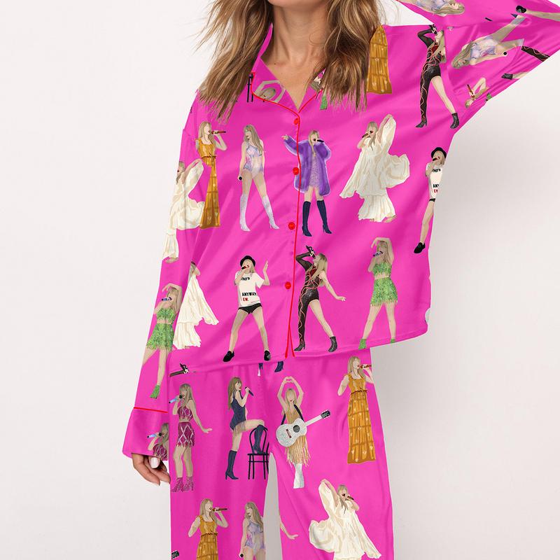 The Eras Tour Film Pajama Set For Women Print Comfy Satin Sleepwear & Loungewear Pjs Printing Silky Top & Bottoms - SHESHOW