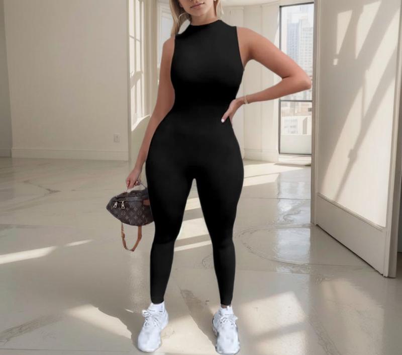 Women's Sleeveless Seamless One Piece Jumpsuit，Women's Sexy Bodycon Jumpsuit One Piece,Sleeveless Zipper Pants Rompers Clothing Comfort