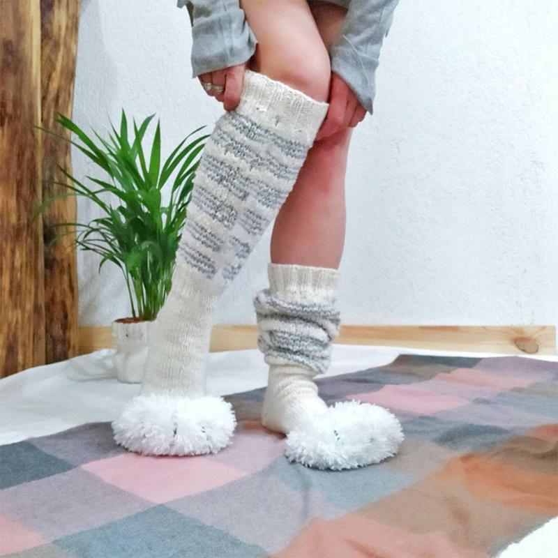 Women Winter Knee High Socks, Striped Patchwork Fleece Warm Boot Socks, Leg Warmer High Socks for Girls, Black Pink White