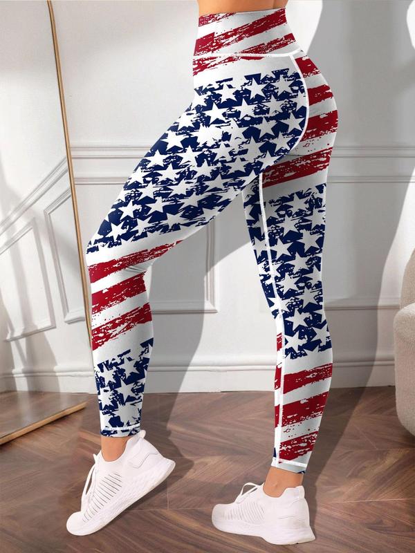 Women's Flag Print High Waist Leggings, Casual Comfy Breathable Skinny Pants for Daily Wear, Ladies Bottoms for All Seasons