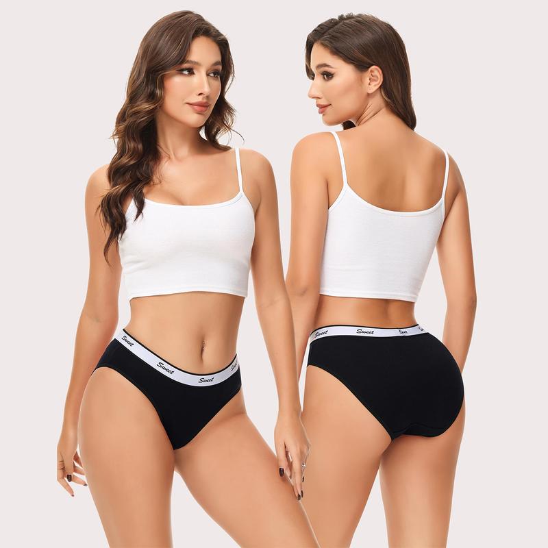 LEVAO Women Cotton Underwear Sports Low rise Elastic Bikini Underwear Full coverage Underwear 5-piece suit S-XL