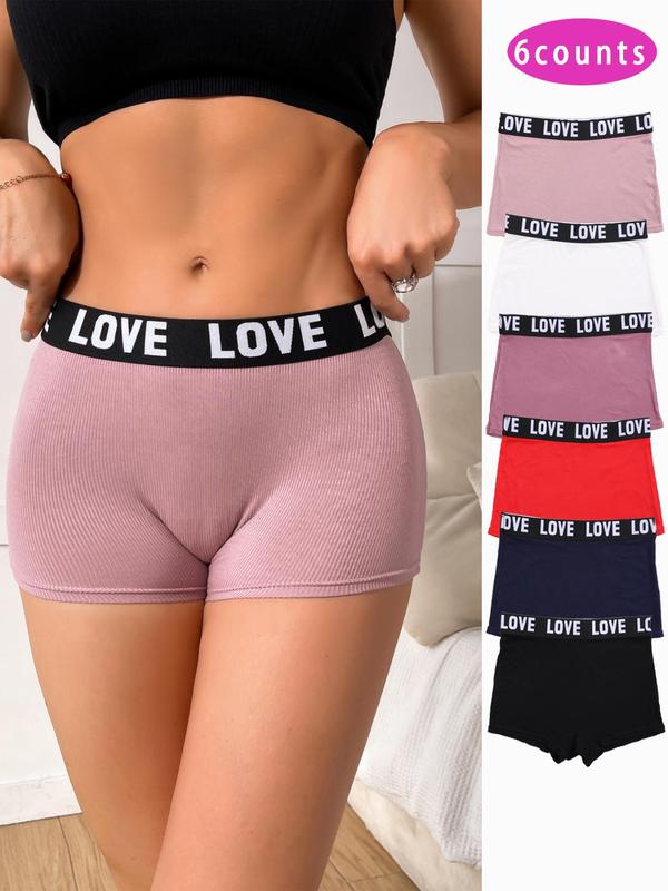 Women's Letter Tape Boxer Brief, Soft Comfortable Panties, Breathable Girls Knicker for Daily Wear, Underwear for All Seasons