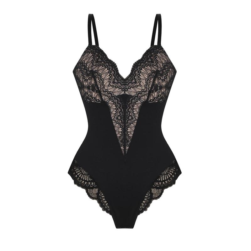 FeelinGirl Valentine's Day Sexy Low-back Ultra-versatile Lace Bodysuit tts Short Womenswear Comfort Tops Nylon